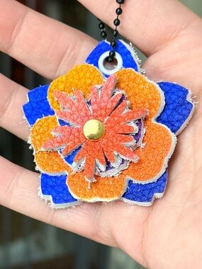 Handmade Hand Dyed Leather Floral Bag Charm